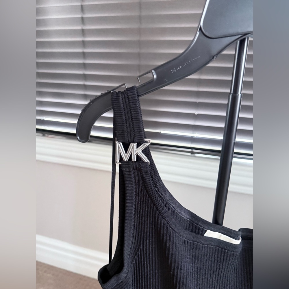 MICHAEL Michael Kors Black Ribbed One Shoulder Dress